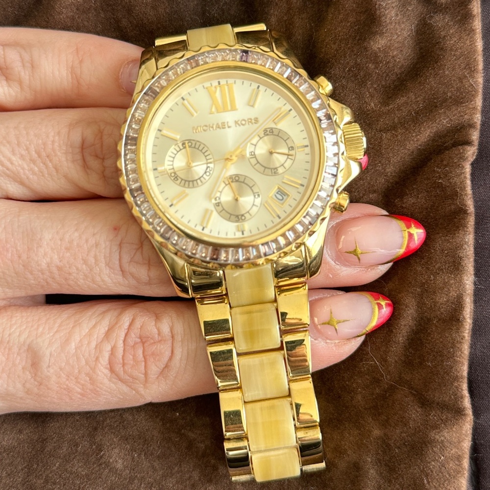 Michael Kors Gold & Blonde Tortoise Shell Pave Watch